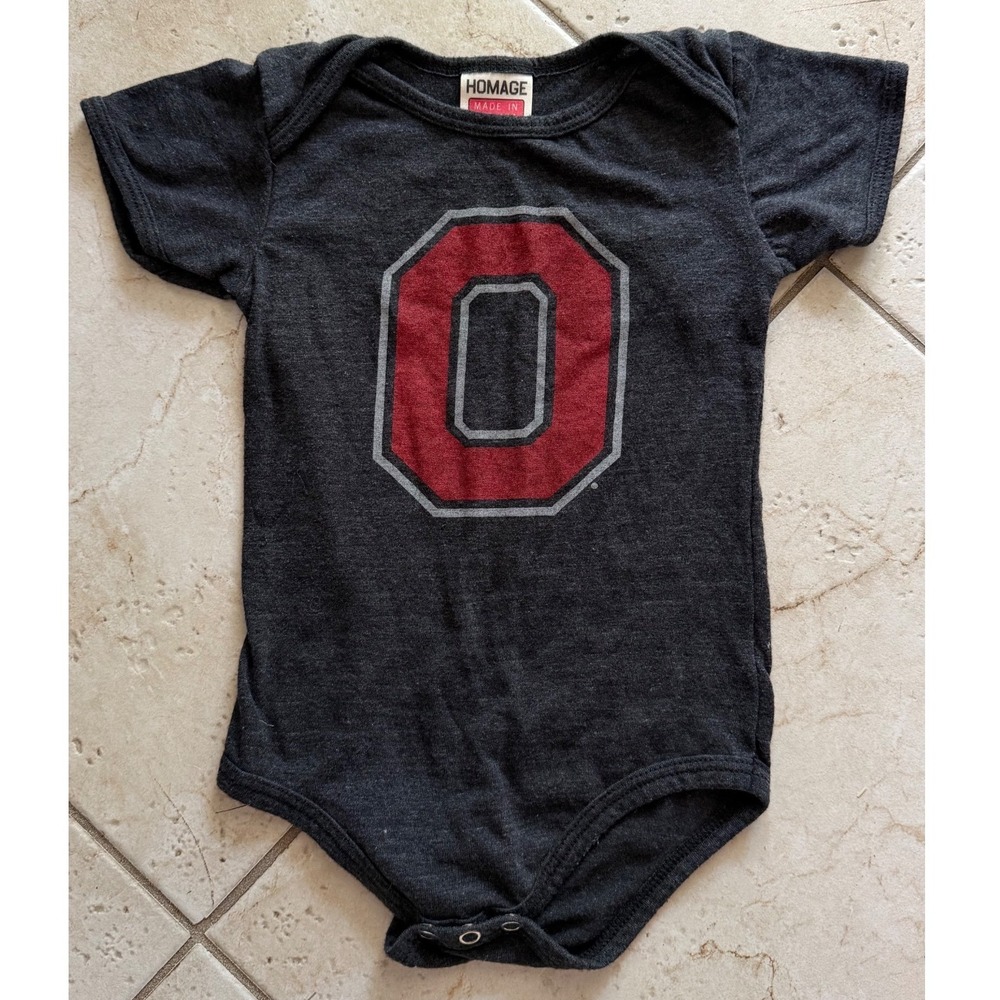 Homage Ohio State Buckeyes Block O Infant Bodysuit Charcoal Grey 12-18 Months